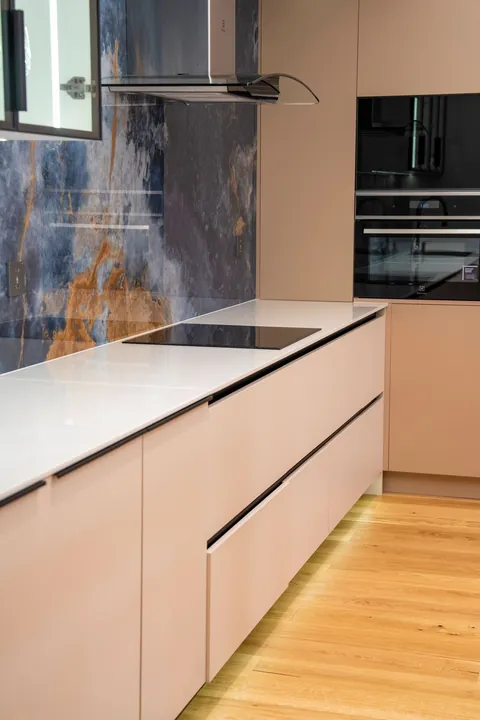 Close-up of white marble kitchen details