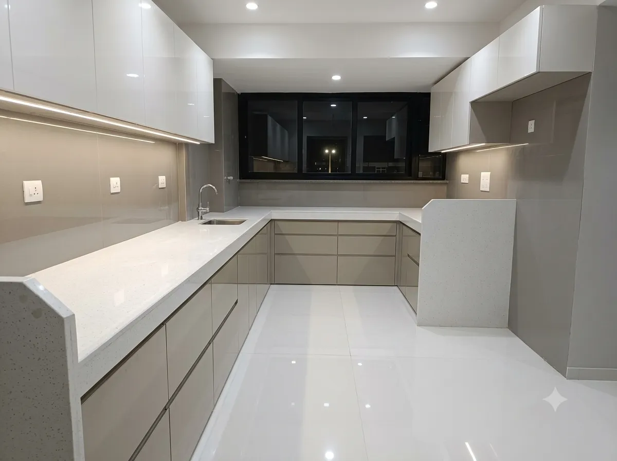 The kitchen seen from the doorway on entering